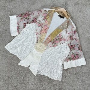 Spencer Alexis Vintage Silk Blend Kimono Top Floral Lace Embroidered Fairy 3X